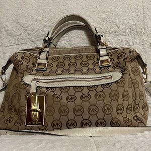 Michael Kors Tan and Cream Logo Satchel